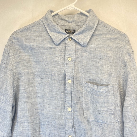 Faherty Reserve 100% Linen Button Up Shirt Light Blue Long Sleeve Men’s L Preppy - Picture 5 of 16